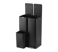 Relaxdays Poubelle 60 l, 3 compartiments, inox noir, tri cuisine