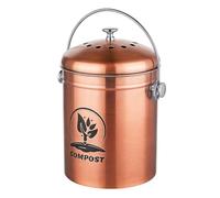 Relaxdays Poubelle à Compost, Cuisine, 5 L, Couvercle, cuivre | filtre anti-odeurs, bac à déchets bio, métal