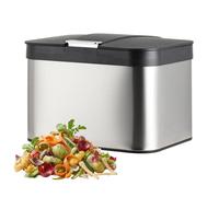 Relaxdays Poubelle à compost pour plan de travail, 4,5 L, hermétique, bac intérieur amovible, inox mat, argent/noir