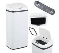 Relaxdays Poubelle Automatique, 40 litres, Couvercle électrique, avec Support pour Sac, Seau Cuisine, en Acier, Blanche