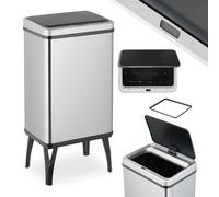 Relaxdays Poubelle Automatique, 40 litres, Couvercle électrique, avec Support pour Sac, Seau Cuisine, en INOX, argenté