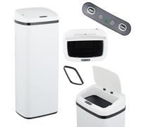 Relaxdays Poubelle Automatique, 50 litres, Couvercle électrique, avec Support pour Sac, Seau Cuisine, en Acier, Blanche