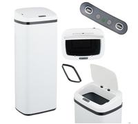 Relaxdays Poubelle Automatique, 50 litres, Couvercle électrique, avec Support pour Sac, Seau Cuisine, en Acier, Blanche