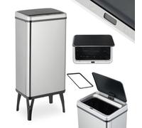 Relaxdays Poubelle Automatique, 50 litres, Couvercle électrique, avec Support pour Sac, Seau Cuisine, en INOX, argenté