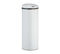 Relaxdays Poubelle avec senseur 50l, ronde, en acier inox, gros couvercle électrique, automatique, HxD 80 x 30 cm, blanc