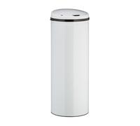 Relaxdays Poubelle avec senseur 50l, ronde, en acier inox, gros couvercle électrique, automatique, HxD 80 x 30 cm, blanc