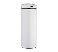 Relaxdays Poubelle avec senseur 50l, ronde, en acier inox, gros couvercle électrique, automatique, HxD 80 x 30 cm, blanc