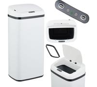 relaxdays Poubelle blanche avec capteur