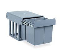 Relaxdays 10027286, gris Poubelle montée de cuisine, Extracteur, 2x 15l chaque, tri de déchet, plastique, HBT 35 x 34 x 48 cm