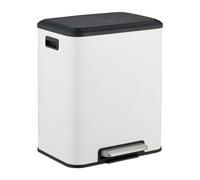Relaxdays Poubelle de cuisine 2 seaux - 15 L chacun, pédale, couvercle, blanche