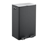 Relaxdays Poubelle de Cuisine, 2 seaux Amovibles ayant chacun Une capacité de 30 litres, pédales, Noir et argenté