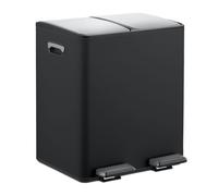 Relaxdays Poubelle de Cuisine, 2 seaux Amovibles ayant chacun Une capacité de 15 litres, pédales, Noir et argenté