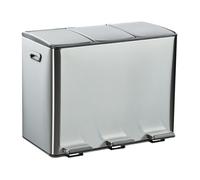 Relaxdays Poubelle de cuisine 3 compartiments ayant chacun une capacité de 15 l env. pédales argentée