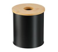 Relaxdays Poubelle de Salle de Bain, 2 litres, Couvercle en Bambou avec Trou, Ronde, pour la Coiffeuse, Noire