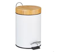 Relaxdays poubelle de salle de bain, 3L, couvercle en bambou, compartiment amovible, récipient déchets, blanc
