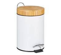 Relaxdays poubelle de salle de bain, 3L, couvercle en bambou, compartiment amovible, récipient déchets, blanc