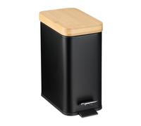 Relaxdays Poubelle de Salle de Bain, 5 litres, en métal, Seau intérieur Amovible, Couvercle en Bambou, Noire