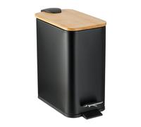Relaxdays Poubelle de Salle de Bain, 5 litres, métallique, Seau intérieur Amovible, Couvercle en Bambou, Noire