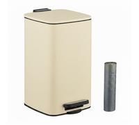 Relaxdays Poubelle de salle de bain 8 litres fermeture en douceur seau amovible métal sacs inclus beige