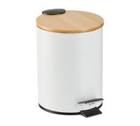 Relaxdays Poubelle de Salle de Bain, métal, Volume : 3 litres, Seau intérieur Amovible, Couvercle en Bambou, Blanche