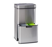 Relaxdays Poubelle de tri sélectif 3 compartiments inox 60 litres ouverture sensitive HxlxP: 74,5 x 42 x 31,5cm, argenté