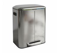 Relaxdays Poubelle 2 Compartiments 2 x 20 l INOX Fermeture Douce pédale tri des déchets Argent 60x44.5x41 cm
