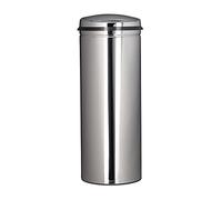 Relaxdays Poubelle en inox 50 litres bac à ordures en métal 80 cm de hauteur 30 cm de diamètre couvercle rond, argenté