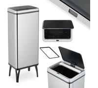 Relaxdays Poubelle Automatique, 60 litres, Couvercle électrique, avec Support pour Sac, Seau Cuisine, en INOX, argenté