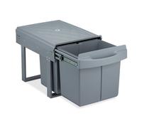 Relaxdays poubelle encastrable coulissante, 3 bacs, système de tri sous-évier, 15l & 2x 8l, 34,6 x 34 x 51,8 cm, gris