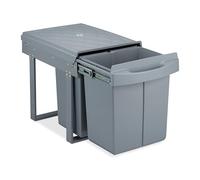 Poubelle Relaxdays Poubelle encastrable coulissante, 3 bacs, système de trie pour le sous-évier, 20l & 2x10l, 41x33,5x52 cm, gris