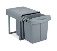 Relaxdays poubelle encastrable coulissante, 3 bacs, système de tri pour sous-évier, 20l & 2x10l, 41,3x34x51,8 cm, gris