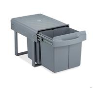 Relaxdays poubelle encastrable coulissante, 3 bacs, système de tri sous-évier, 15l & 2x 8l, 34,6 x 34 x 51,8 cm, gris