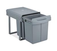 Relaxdays poubelle encastrable coulissante, 2 bacs, système de tri pour sous-évier, 2x 20 l, 41,3 x 34 x 51,8 cm, gris