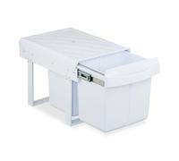 Relaxdays Poubelle encastrable pour la Cuisine, 2 bacs de 15 litres chacun, HLP : 34,6 x 34 x 51,8 cm, Blanche