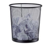 Relaxdays Poubelle métal maille Corbeille à papier bureau chambre treillis métallique 26 cm Ø, hauteur 27,5 cm, noir