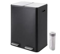 Relaxdays Poubelle, noire | 2 compartiments, 2x30 l, seaux amovibles, fermeture douce, pédale, inox, cuisine