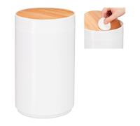 Relaxdays poubelle salle de bain 5 l, couvercle oscillant en bambou, moderne, plastique, 5,5 L, blanc, 26.5 x 18 x 18 cm