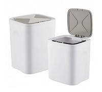 Relaxdays Poubelles à capteur, lot de 2, 14 & 16 L, couvercle automatique, support sacs, cuisine/salle de bain, crème