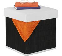 Relaxdays Tabouret avec Rangement, rembourré, Pliable, H x L x P: 35x35x35 cm, Couvercle, Coffre en Bambou, Noir-Blanc