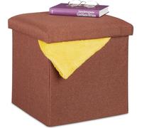 relaxdays Pouf de Rangement, Pliable, Rembourrage Moelleux, carré, Tissu, Tabouret 37x37,5x37,5 cm, Marron