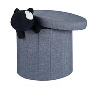Relaxdays 10022874_709 Tabouret rond pliant coffre de rangement pliable pouf siège chaise couvercle HxlxP: 43 x 45 x 45 cm, gris foncé, lin, 43x45x45cm