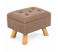 Relaxdays Pouf avec rangement, marron | Tabouret coffre, tissu teddy bouclé, 28 x 38 x 28 cm, jusqu'à 110 kg, pieds en pin, couvercle à charnières, 12 l