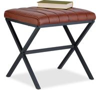 Relaxdays Tabouret matelassé, en Similicuir et métal, Style Industriel, Repose-Pieds, HLP : 46 x 47 x 42 cm, Noir/Marron