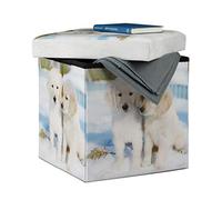 Relaxdays Pouf Coffre de Rangement Motif Chien, Multicolore | cube pliable 38 x 38 x 38 cm