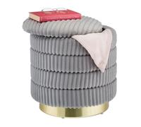 Relaxdays Pouf Coiffeuse avec Espace de Rangement, Rond, élégant, Tabouret Velours côtelé, HxD: 43,5x41 cm, Gris/doré