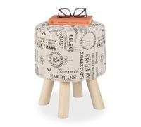 Relaxdays pouf coiffeuse, avec revêtement en tissu, pieds en bois, rembourré, tabouret rond, HxD: 38 x 32 cm, crème