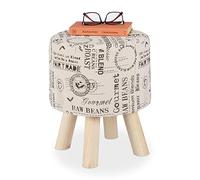 Relaxdays Pouf Coiffeuse, avec revêtement en Tissu, Pieds en Bois, rembourré, Tabouret Rond, HxD: 38 x 32 cm, crème
