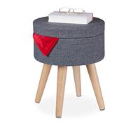 Relaxdays Pouf Coiffeuse Fonction Table, Couvercle rembourré, Rangement, HxD: 45,5x37cm, Tissu, Pieds Bois, Gris/Naturel