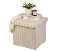 Relaxdays pouf cube, tabouret avec rangement, pliable, beige | velours côtelé, carré, couvercle, 38 x 38 x 38 cm