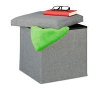 Relaxdays Pouf de rangement, pliable, rembourrage moelleux, carré, tissu, tabouret 37x37,5x37,5 cm, gris